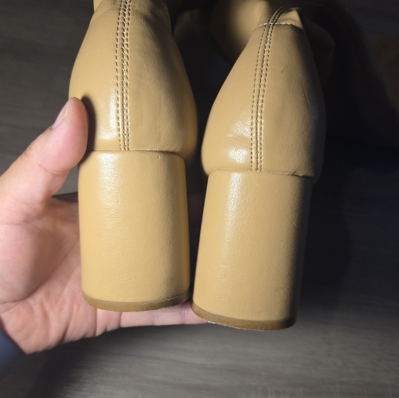 Women's Over The Knee Block Heel Boots Tan Sz 7.5 Faux Leather - Picture 9 of 11